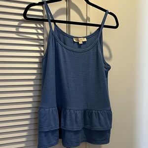 Blue tank top, slightly cropped. Size large from LOFT.